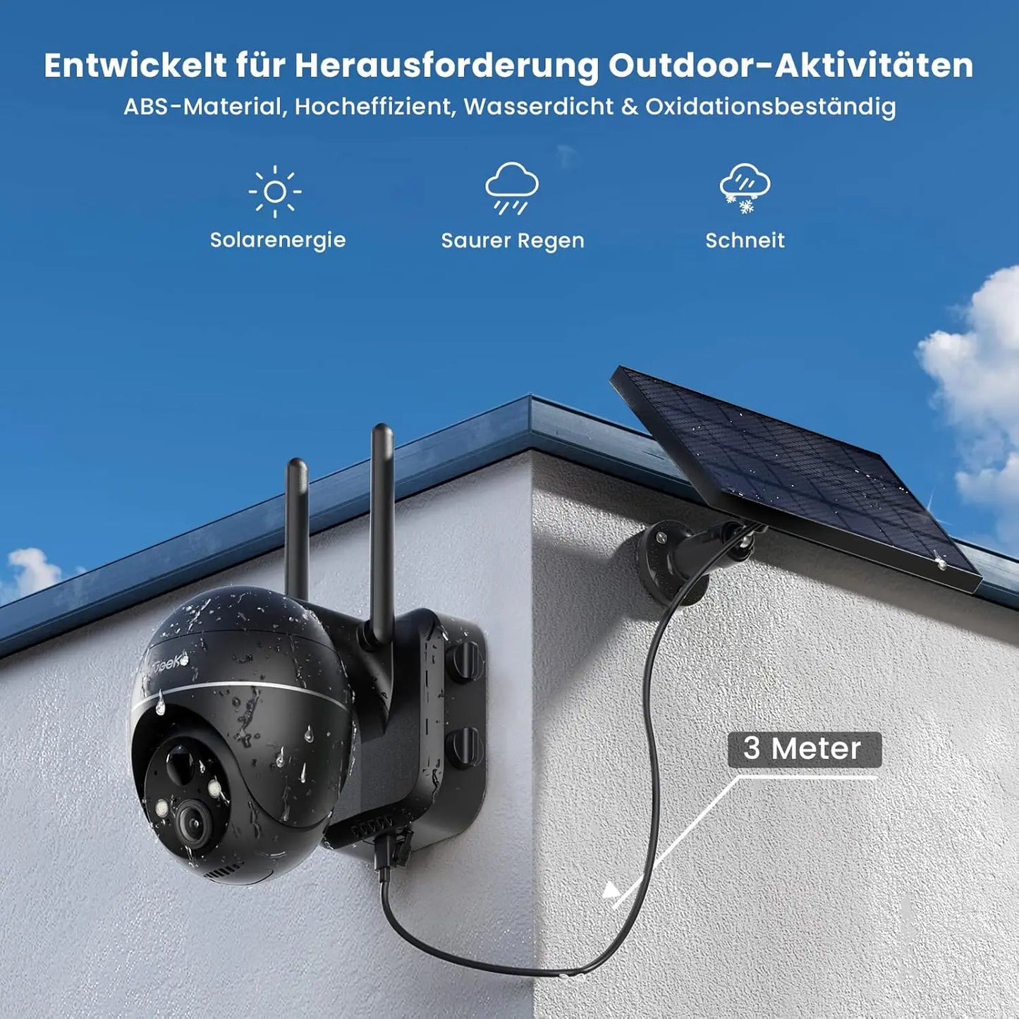 ieGeek 5MP outdoor surveillance camera battery, PTZ surveillance camera outdoor WLAN with solar panel, PIR motion detector, 2.4G
