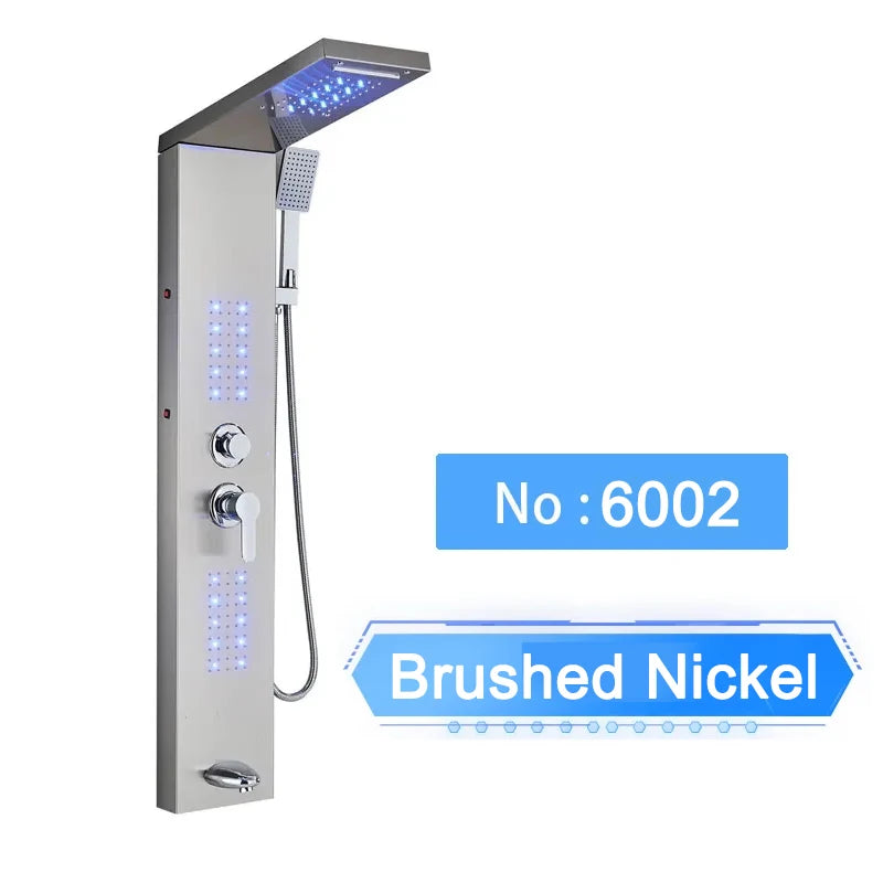 LED Shower Panel Digital Display Shower Faucet System Set Rain Waterfall Bathroom Column Mixer With SPA Massage Jet