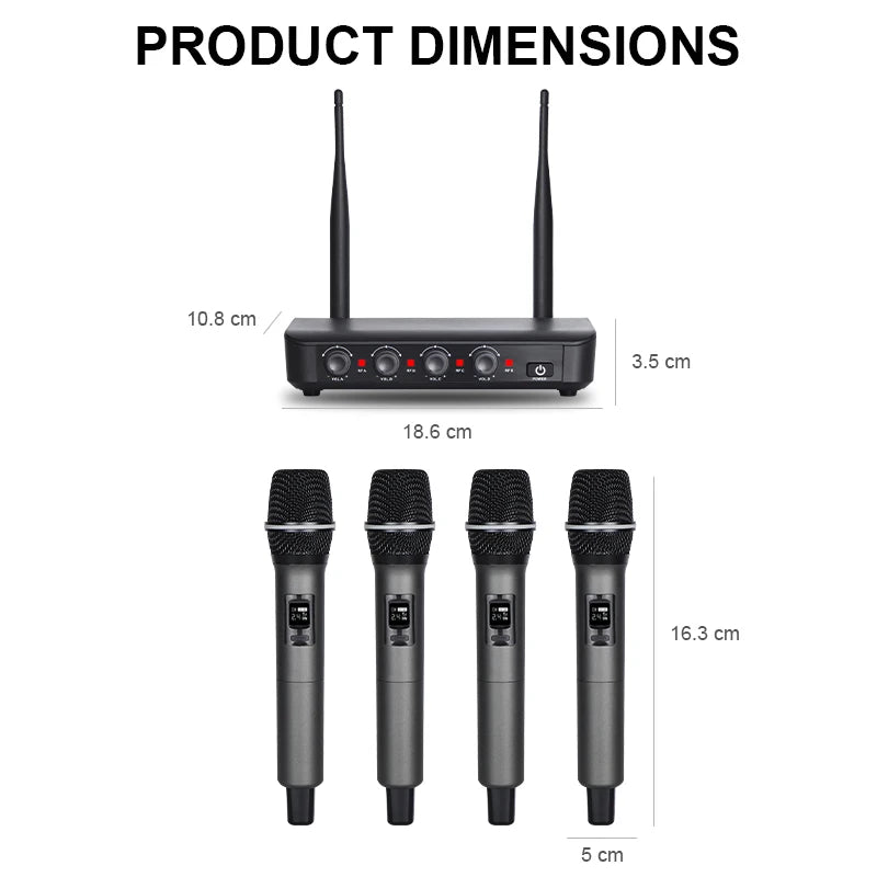 NXG 4-Channel UHF Wireless Microphone System With Four Handheld Microphones