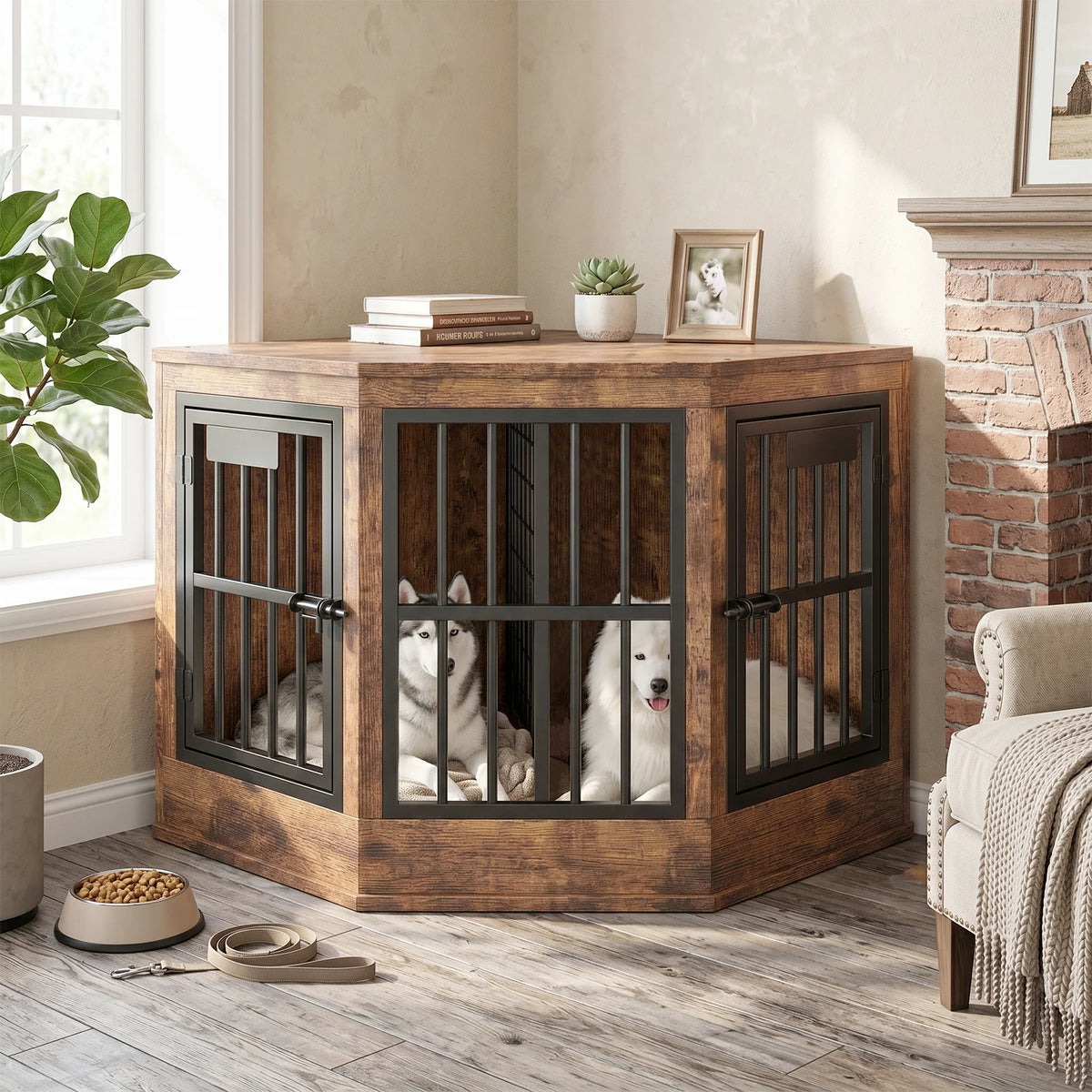 Modern Wooden Corner Dog Crate Furniture With Tabletop