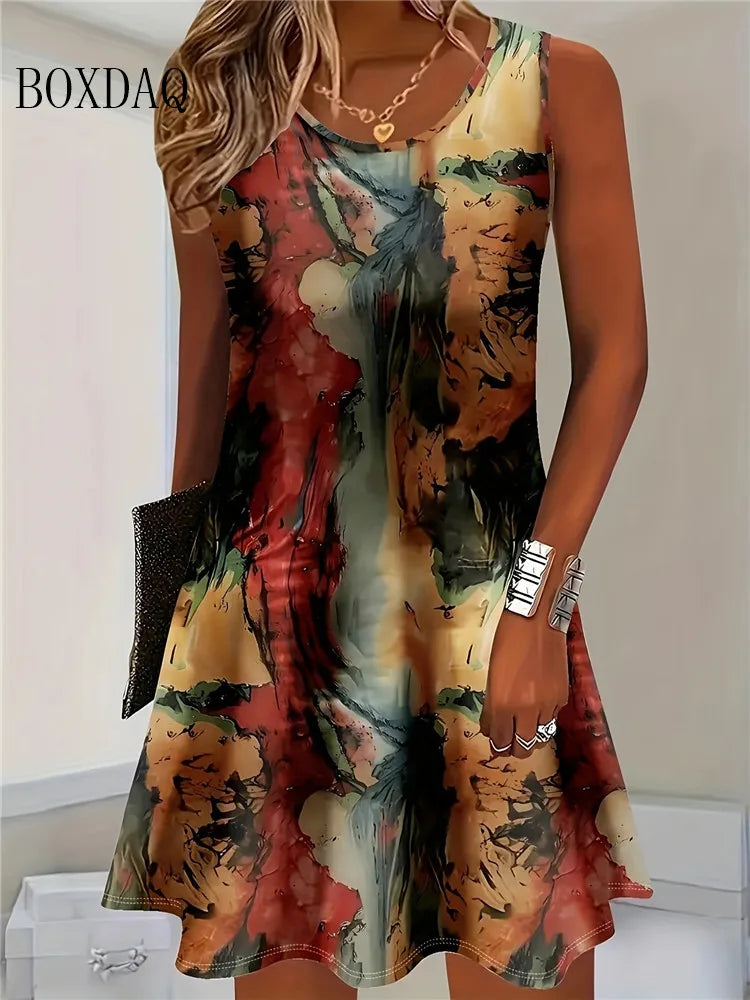 Boxdaq Women Summer Bohemian Sleeveless Floral Print Dress