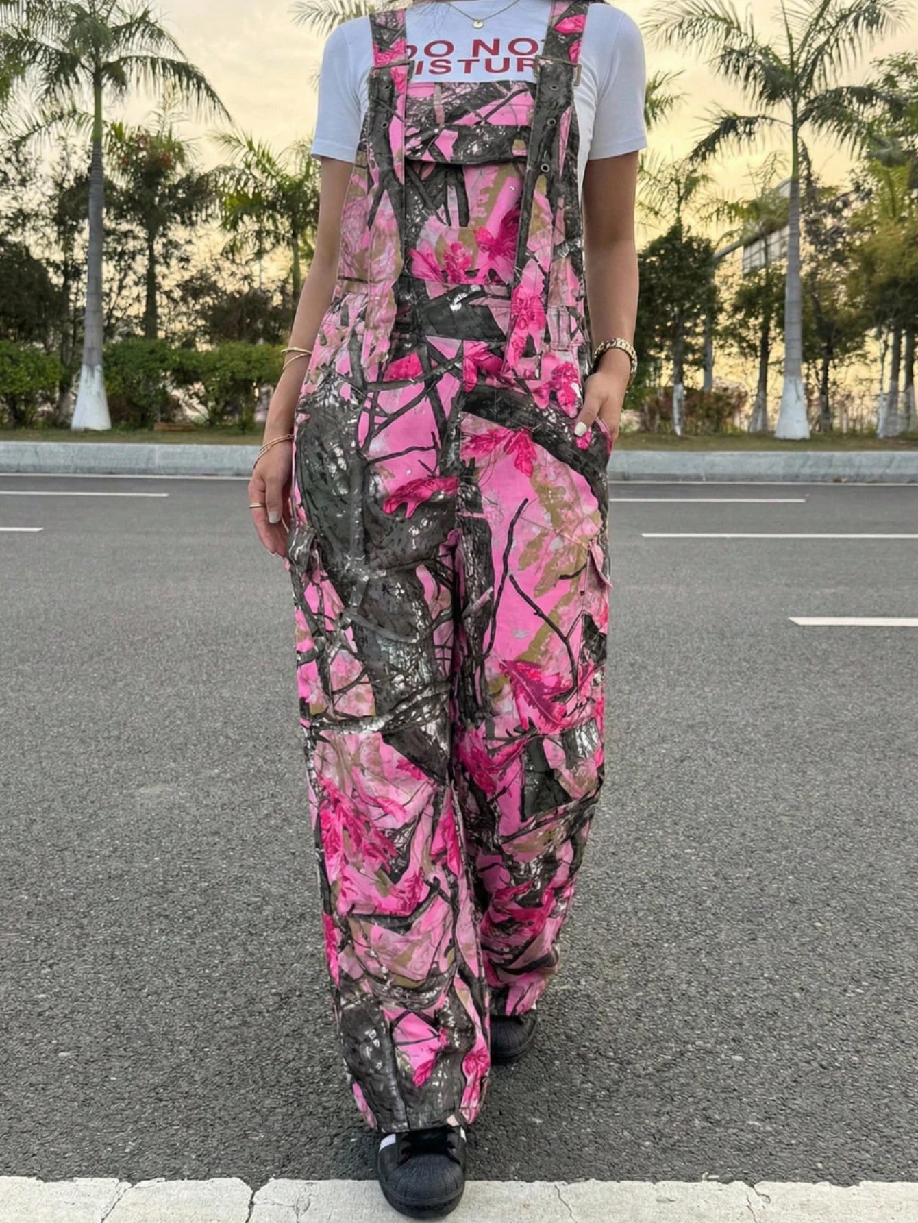 Women Floral Printed Wide Leg Adjustable Overalls For Casual Wear