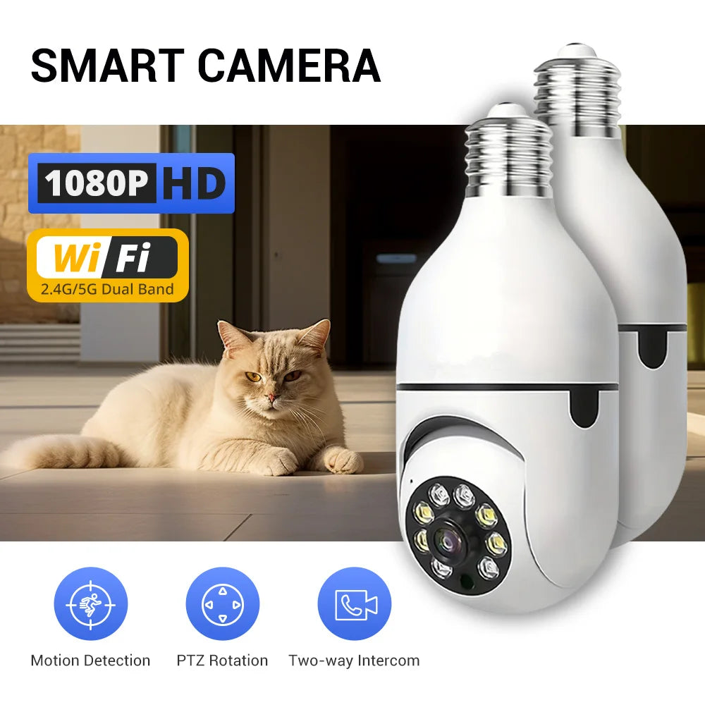 Ease Life APP-Light Bulb Security Cameras Outdoor Wireless WiFi Camera 5GHz, 360 Degree, E27 Light Socket Screw In Securi
