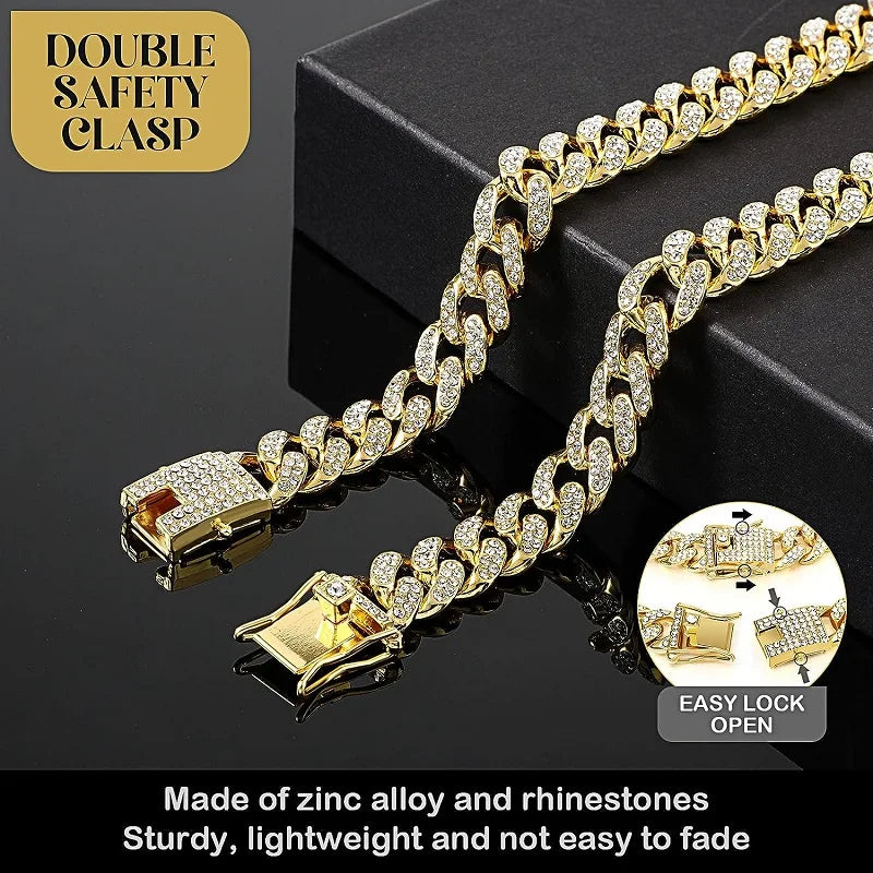 Luxury Stainless Steel Pet Chain Collar With Jeweled Details