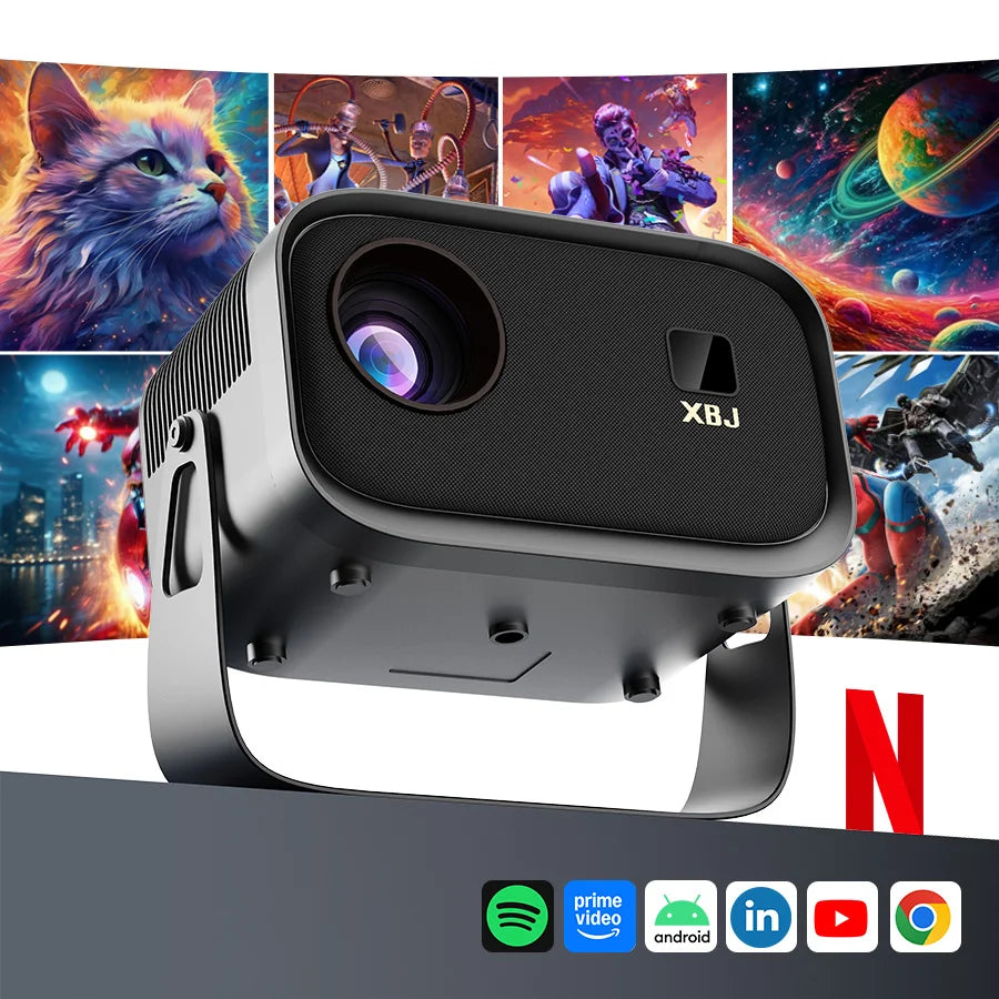 4K Outdoor Movie Projector, Portable Mini Smart Wall Projector with Built-in Wi-Fi, Speaker & Digital Keystone, HDMI/BT Home Cinema Theater for Office Use