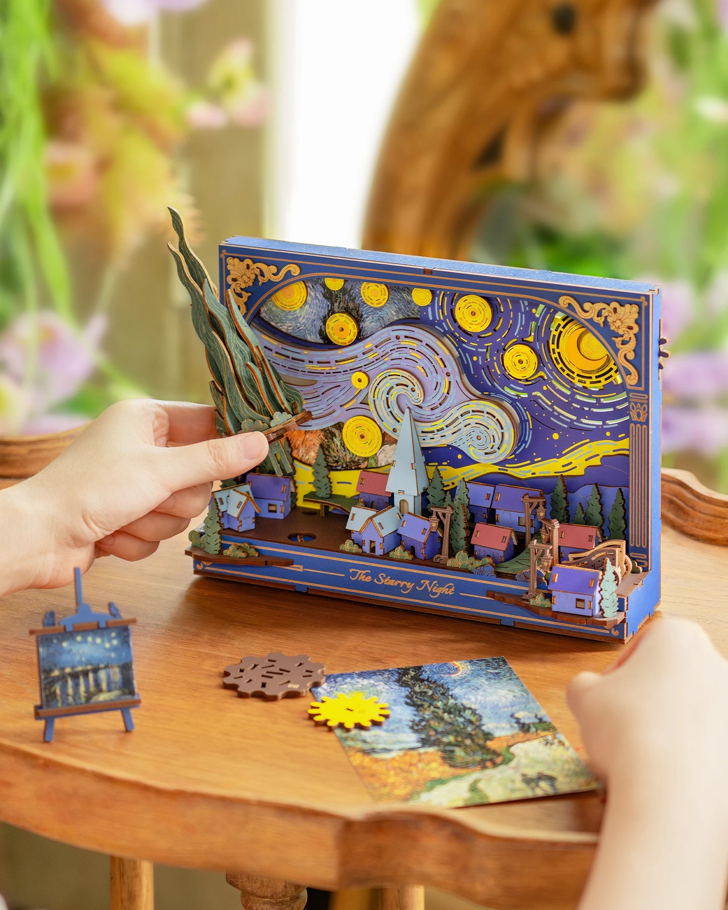 ROKR Starry Night 3D Puzzles ,Mother's Day DIY Wooden Vincent Van Gogh Painting Artwork Craft Kit Building Set ,Home Decor
