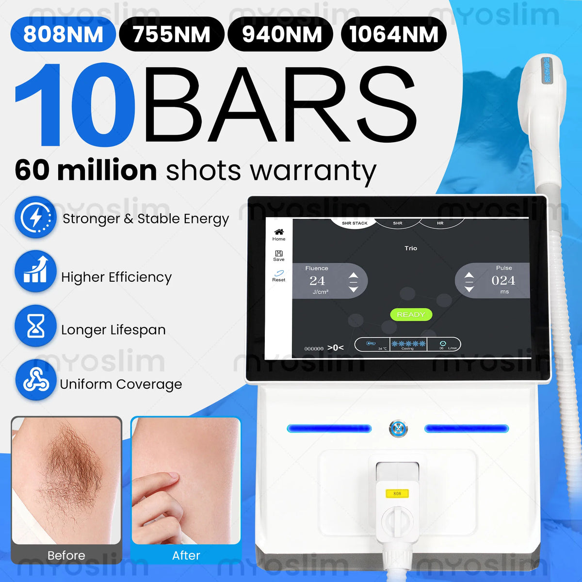 Diode Laser Hair Removal Device 755 808 940 1064nm FAC Tech Ice Cooling Painless for Salon Full Body Hair Removal