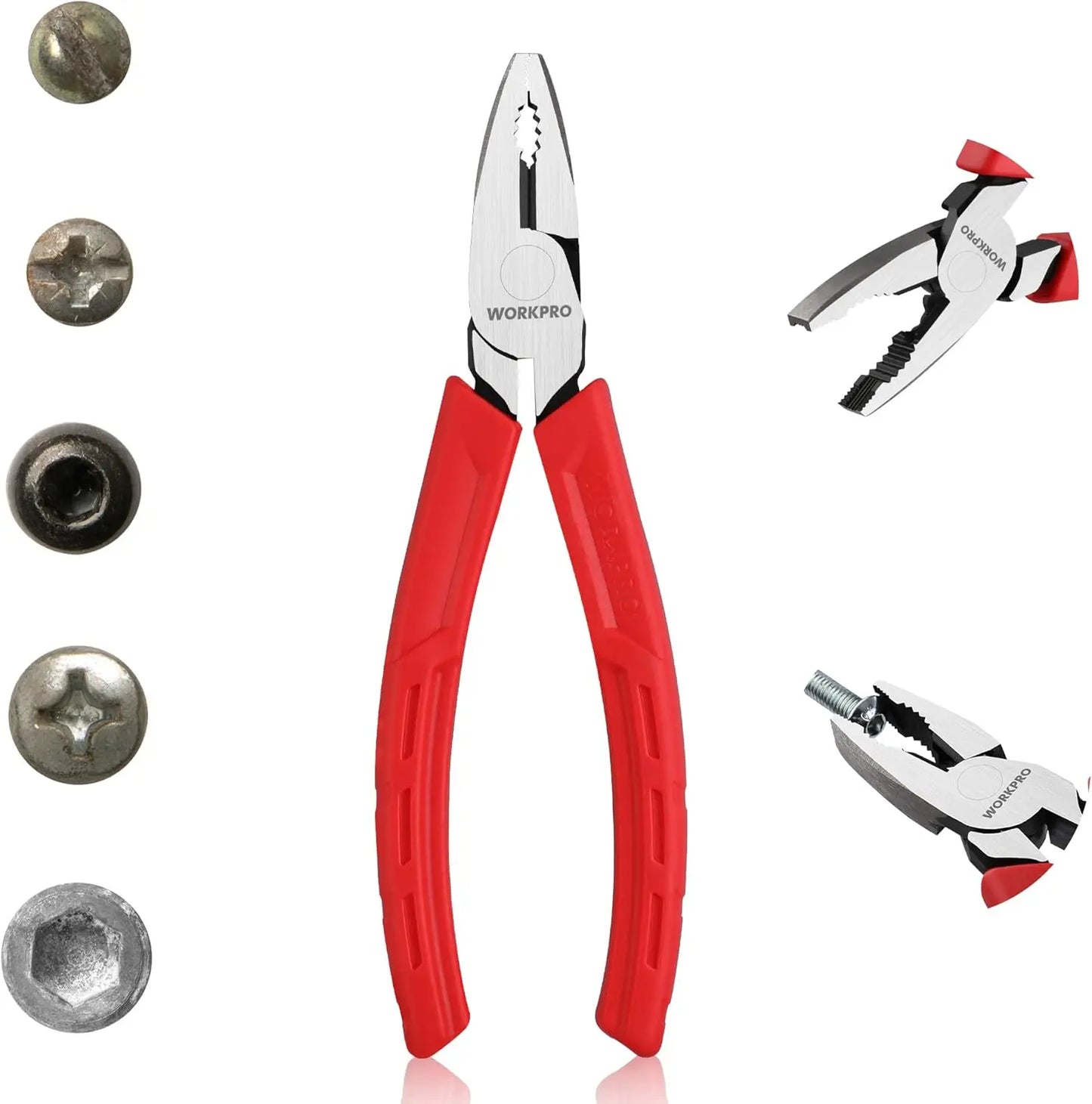 6.5" Linesman Pliers with Non-Slip Jaws, Screw Extractor Tool for Removing Damaged or Rusted Fasteners