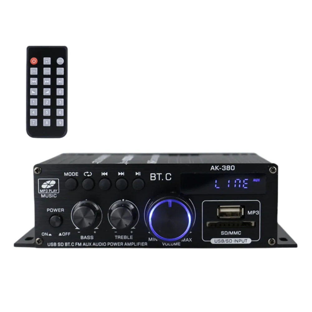 AK380 Bluetooth-Compatible Amplifier 2 Channel Digital Amplifiers Audio HIFI Bass Music Player USB AUX Karaoke for Home Car