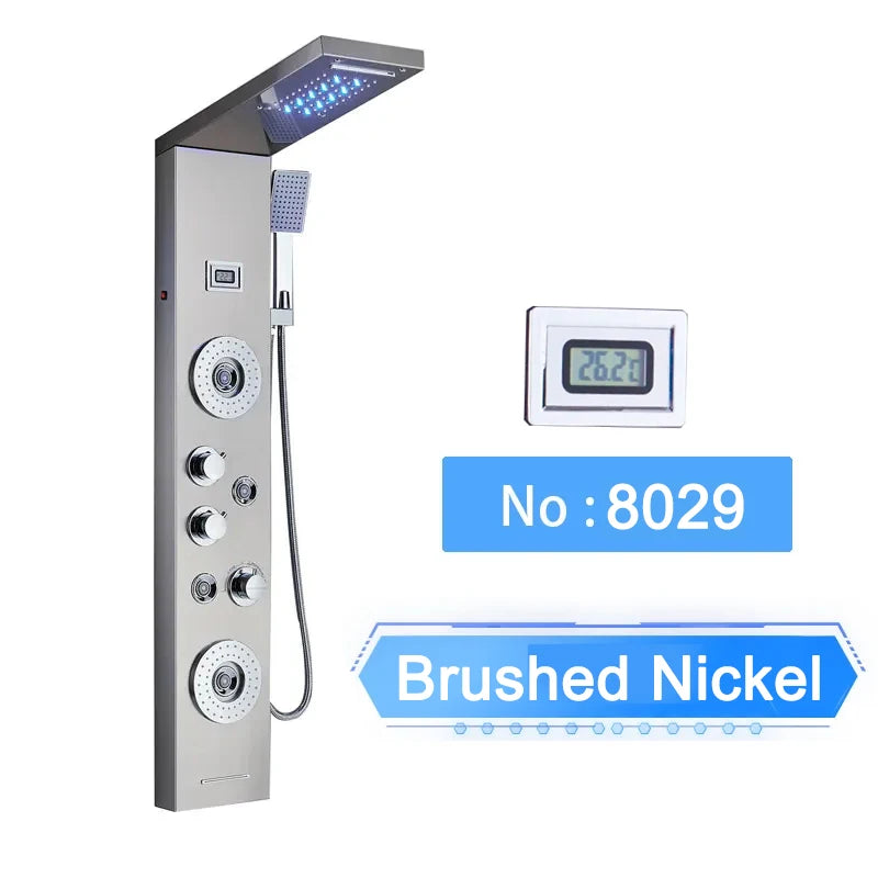 LED Shower Panel Digital Display Shower Faucet System Set Rain Waterfall Bathroom Column Mixer With SPA Massage Jet