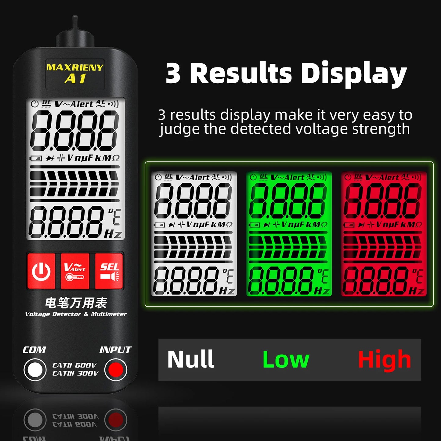 A1 Voltage Tester Smart Digital Multimeter Non-Contact Electrician Pen Detector Voltmeter Ac Live Wire Test Ohm Hz NCV Meter