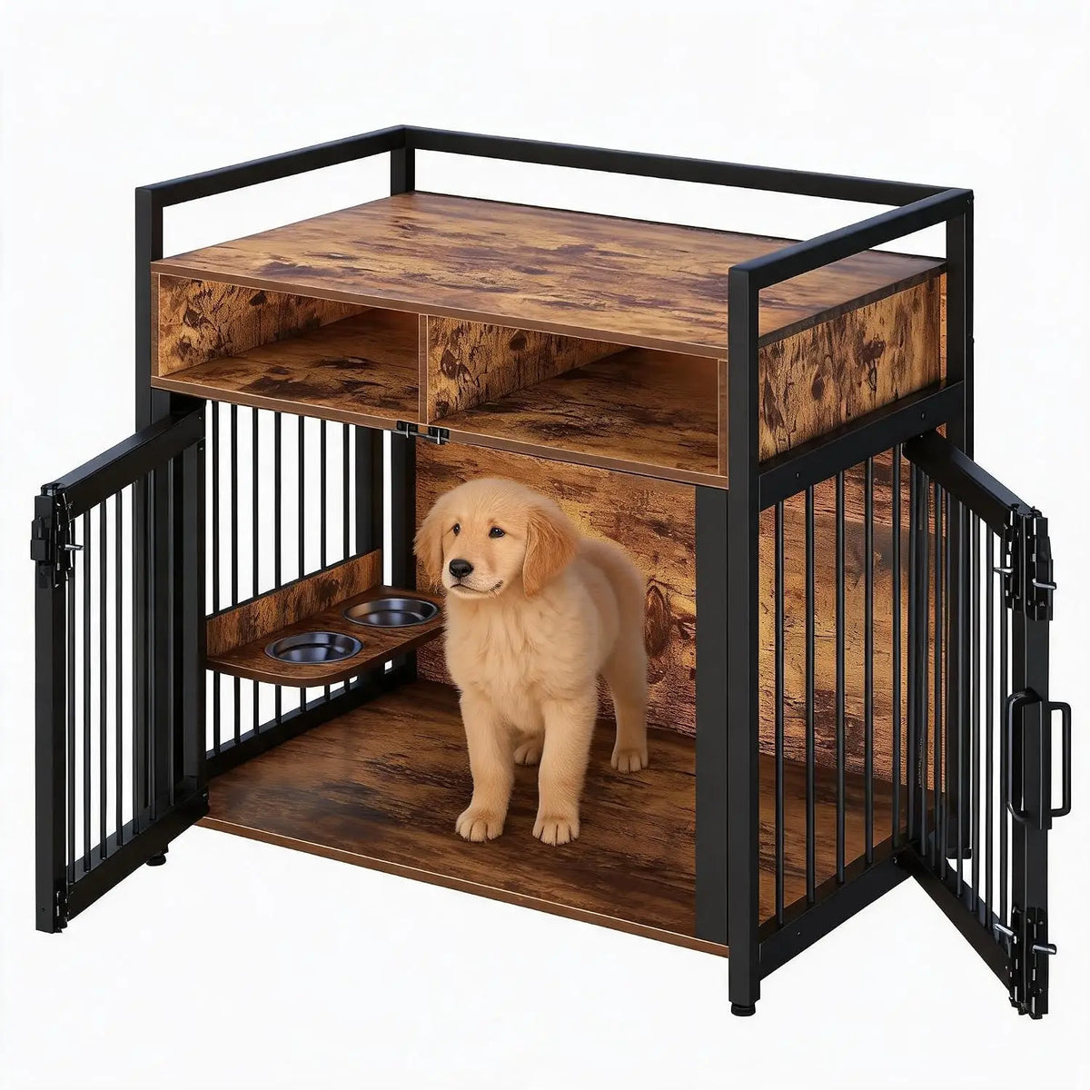 Garvee Wooden Indoor Dog Crate Furniture With Storage Shelves