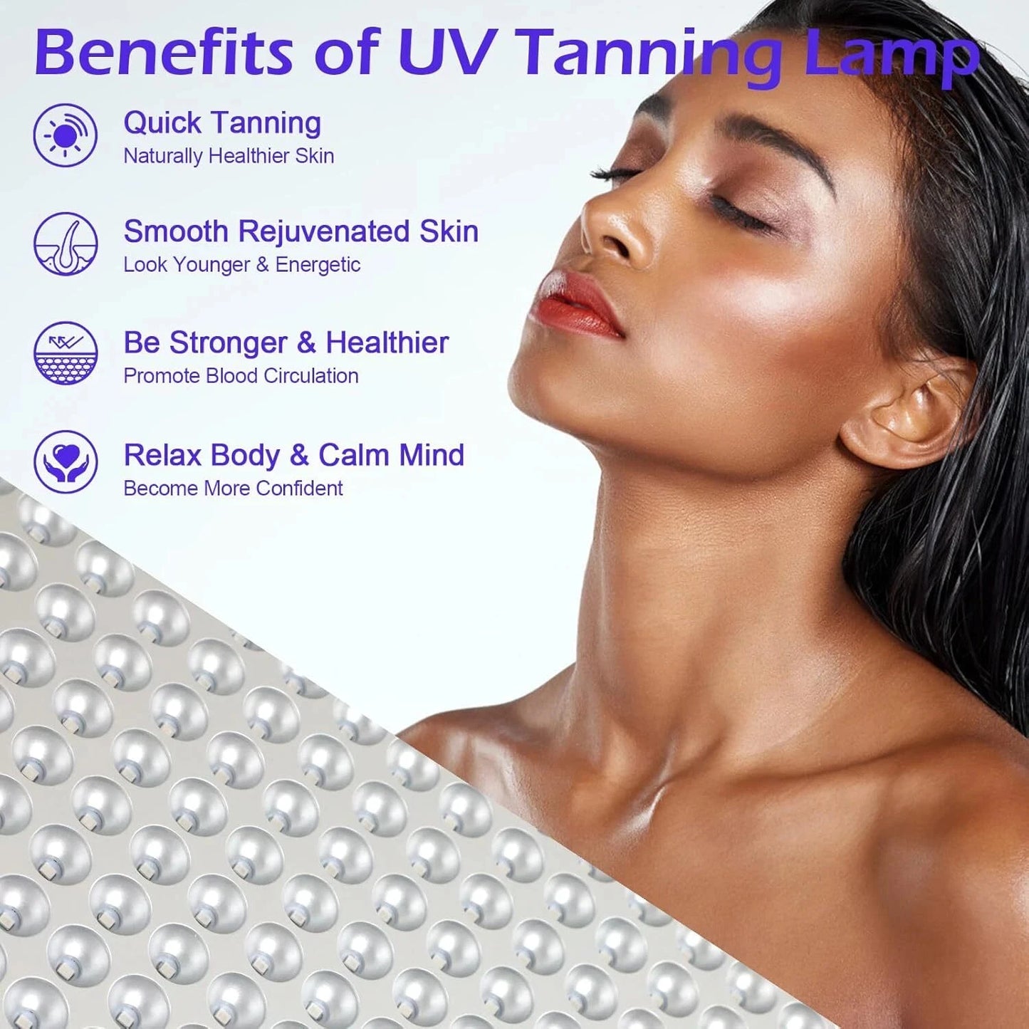 Tanning Lamp 250LEDs Blue Light Black Light Home Sunbathing with Foldable Adjustable Stand Hooks Skin Tanning Holiday Gift
