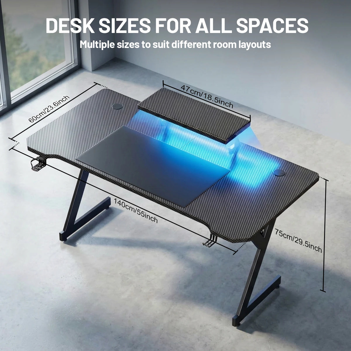 FRODROVIA Ergonomic Gaming Desk With Monitor Stand And Light Strip