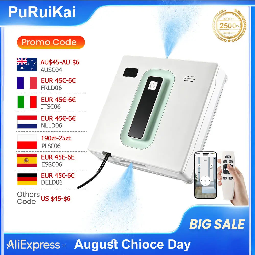 PuRuiKai Robot Electric Automatic Window Cleaning Robotic , With APP/Remote Control,With Voice Broadcast Two-way Automatic Spray