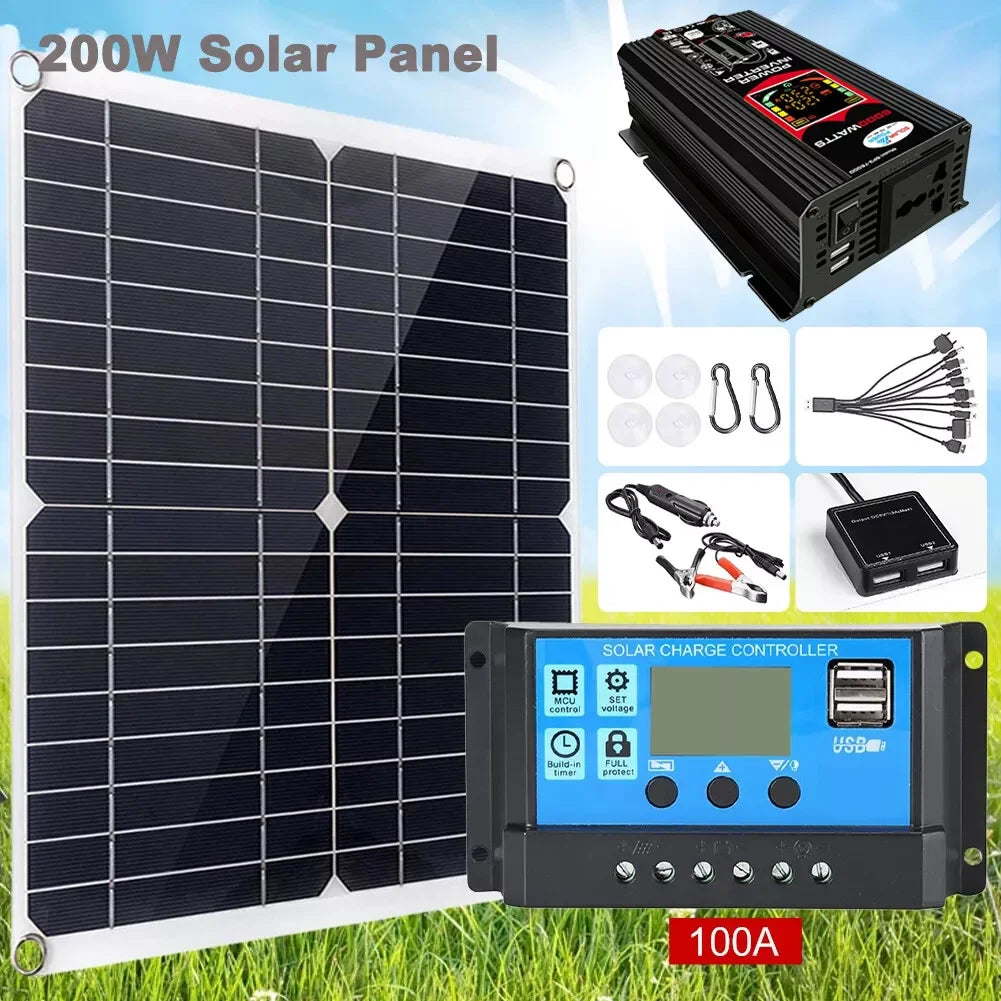 6000W Inverter and Solar Panel Kit 12V Battery Charger with 100A Controller Caravan Solar Power Generator Home 110V Grid System
