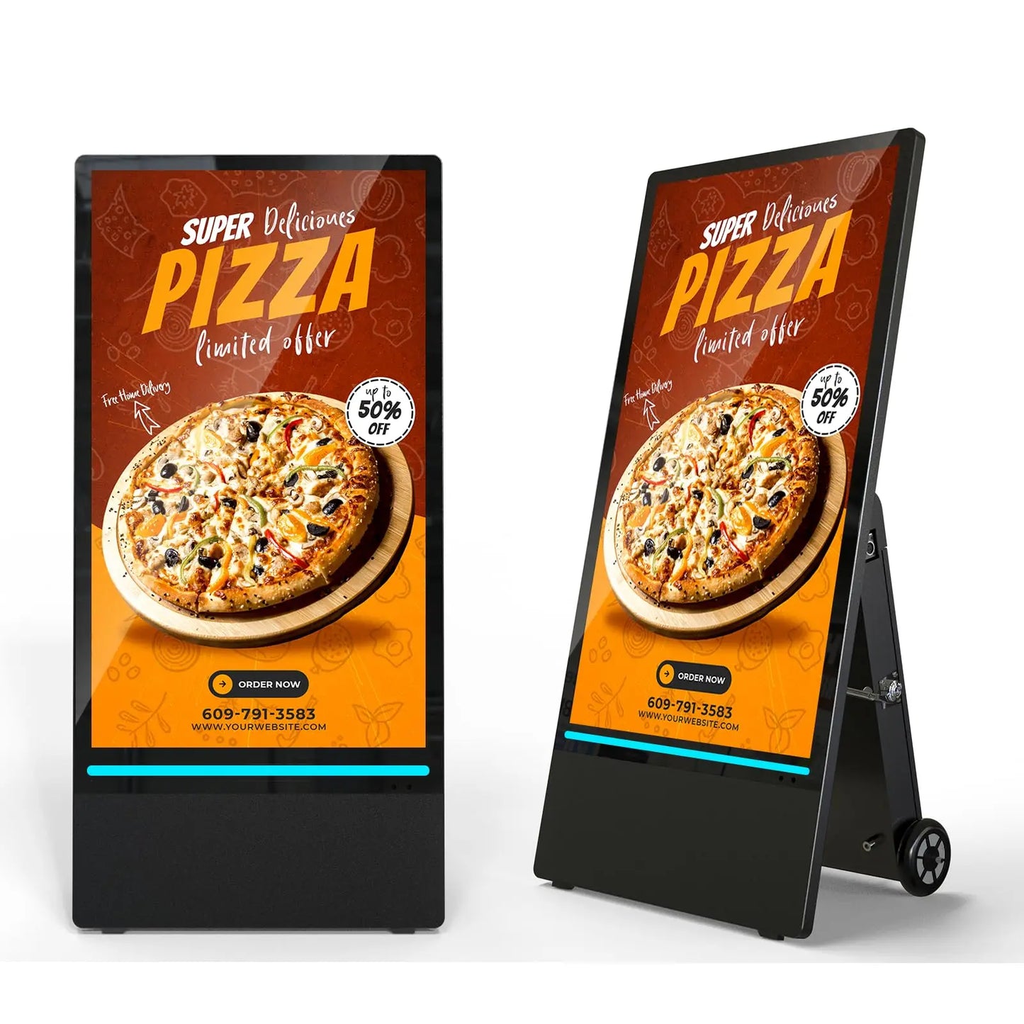 Rechargeable Portable Outdoor 43 inch  Digital Signage Displays, IP55 Waterproof, Smart LCD Split Screen, Movable Kiosk