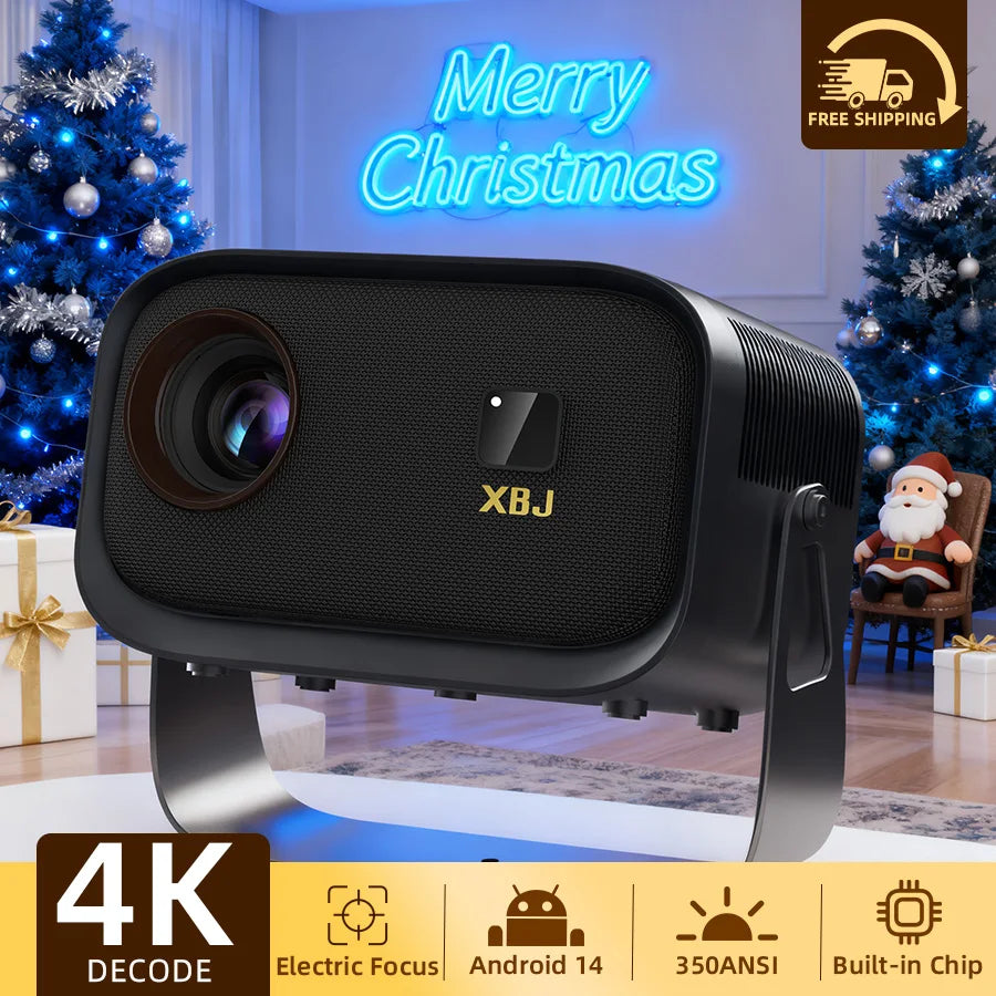 4K Outdoor Movie Projector, Portable Mini Smart Wall Projector with Built-in Wi-Fi, Speaker & Digital Keystone, HDMI/BT Home Cinema Theater for Office Use
