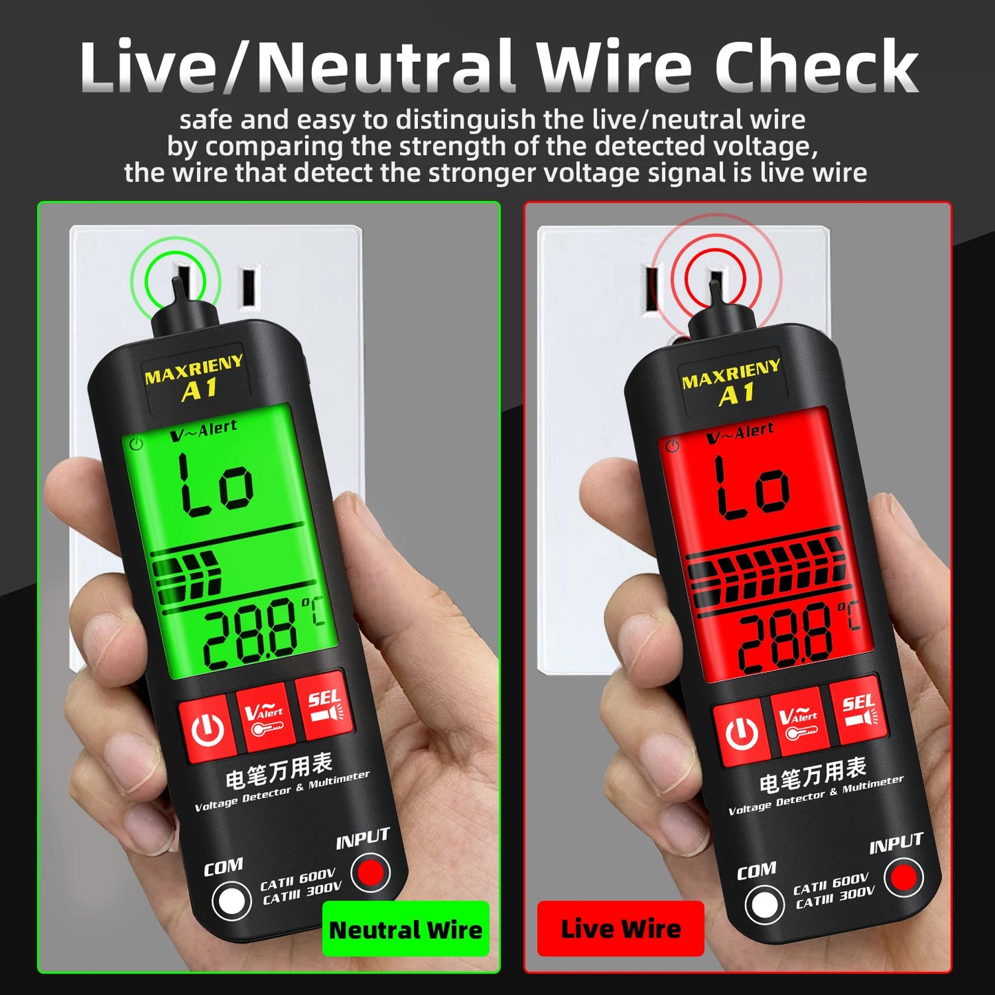 A1 Voltage Tester Smart Digital Multimeter Non-Contact Electrician Pen Detector Voltmeter Ac Live Wire Test Ohm Hz NCV Meter