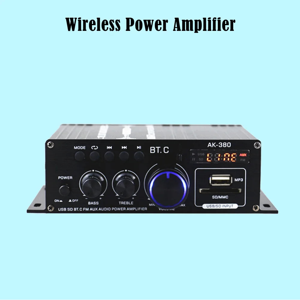 AK380 Bluetooth-Compatible Amplifier 2 Channel Digital Amplifiers Audio HIFI Bass Music Player USB AUX Karaoke for Home Car