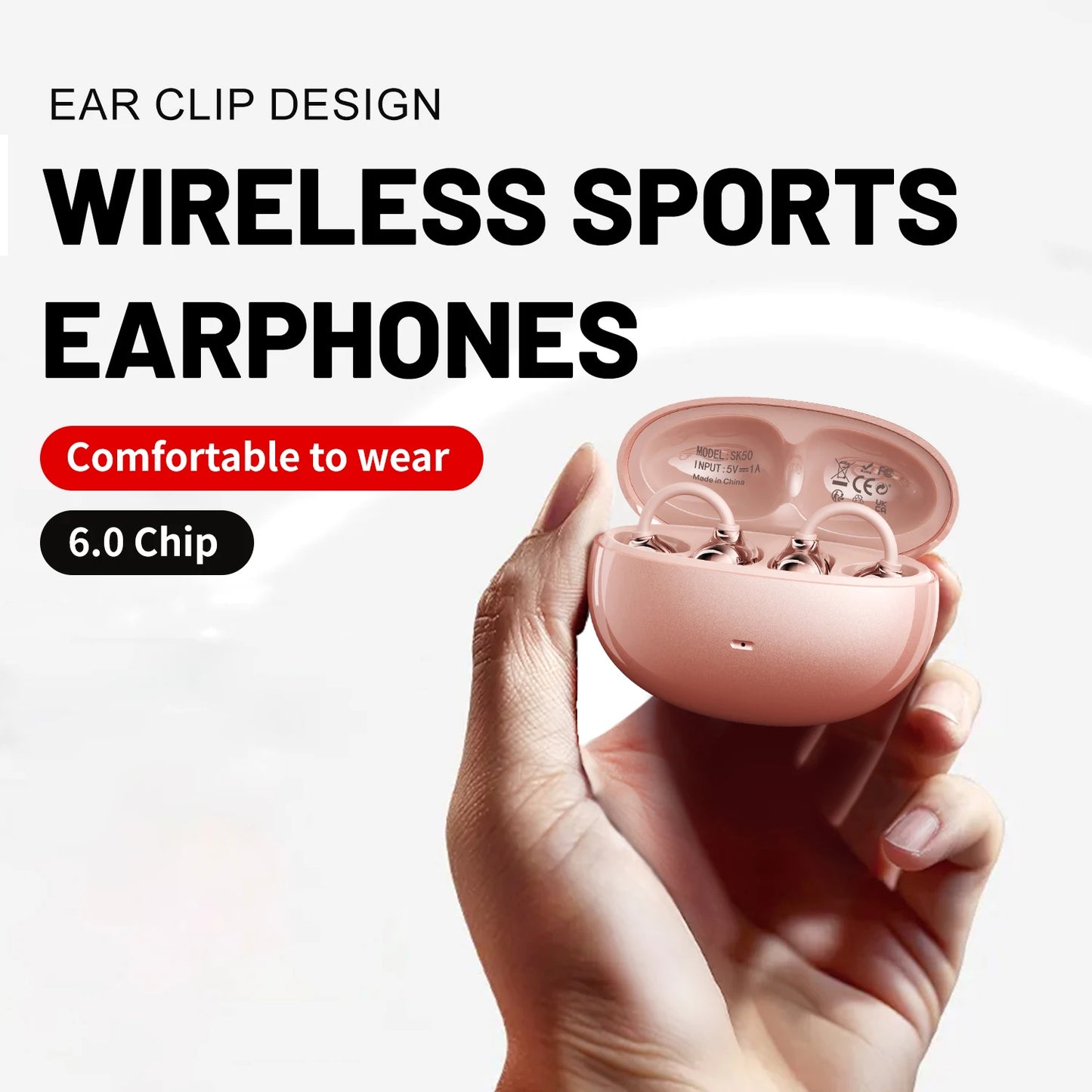 Open Ear Clip Headphones, Wireless Bluetooth 6.0 Headphones, Built-in Microphone and Ear Hook, Comfortable to Wear, High Fidelity Sound Quality, Playback Time of 36 Hours, Perfect for Women's Decoration Headphones SK 50 for S
