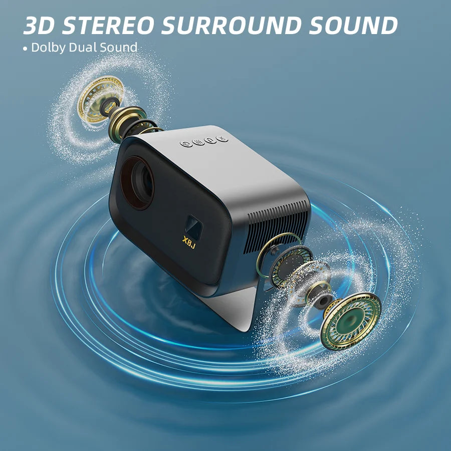 4K Outdoor Movie Projector, Portable Mini Smart Wall Projector with Built-in Wi-Fi, Speaker & Digital Keystone, HDMI/BT Home Cinema Theater for Office Use