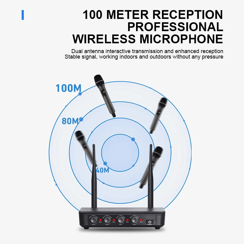 NXG 4-Channel UHF Wireless Microphone System With Four Handheld Microphones