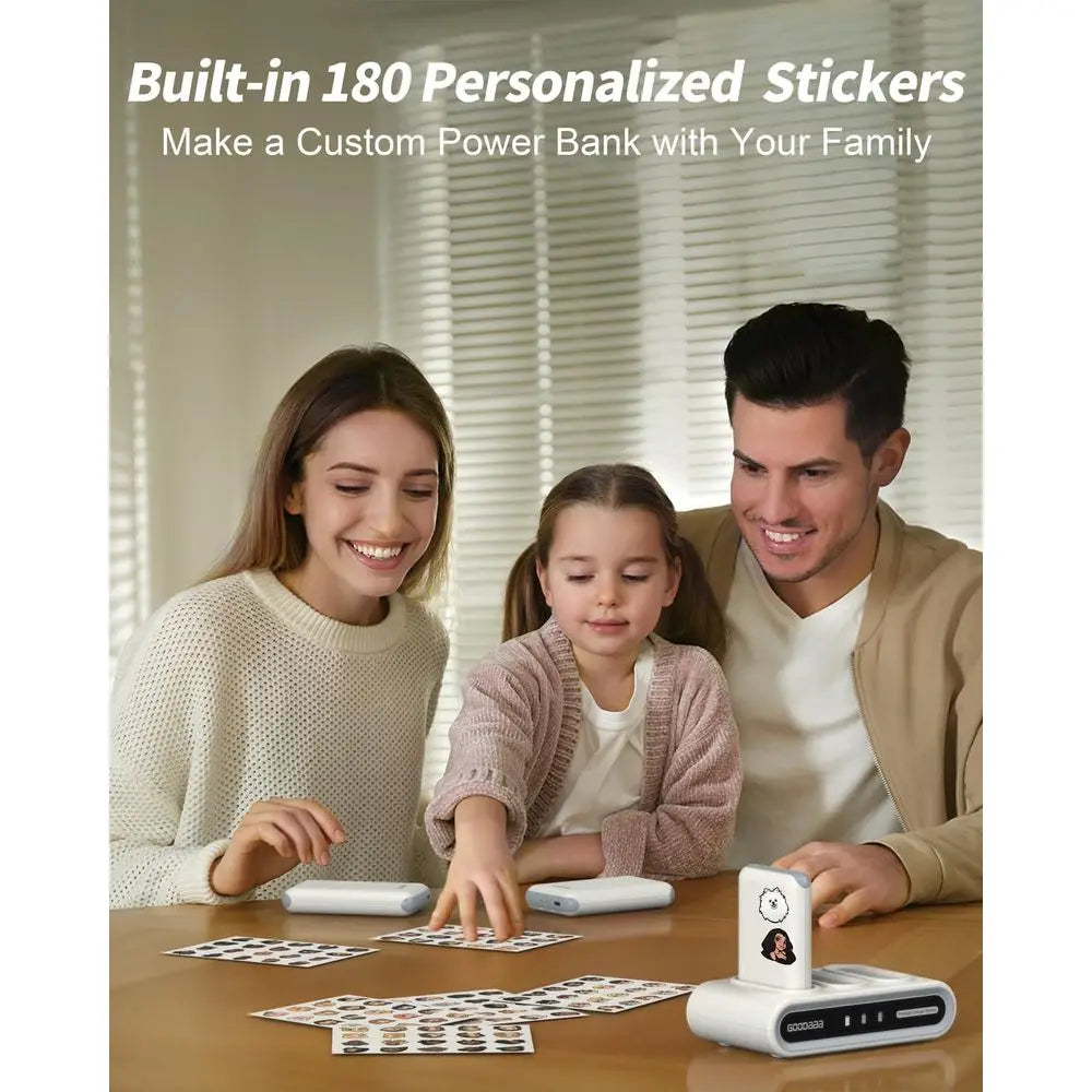 Compact 3-Unit 10000mAh Power Bank with Built-In Cables, Triple USB Outputs, DIY Sticker Set for Mobile Devices and More