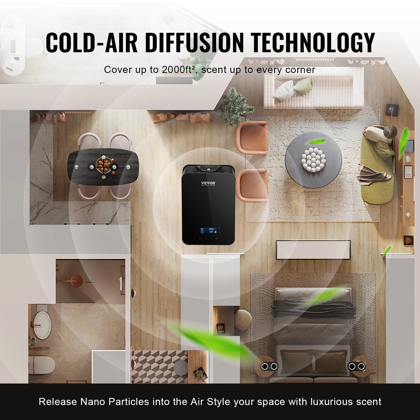 VEVOR Scent Air Machine 180/480/850ml Bluetooth Smart Essential Oil Diffuser Waterless HVAC for Home Office, Hotel