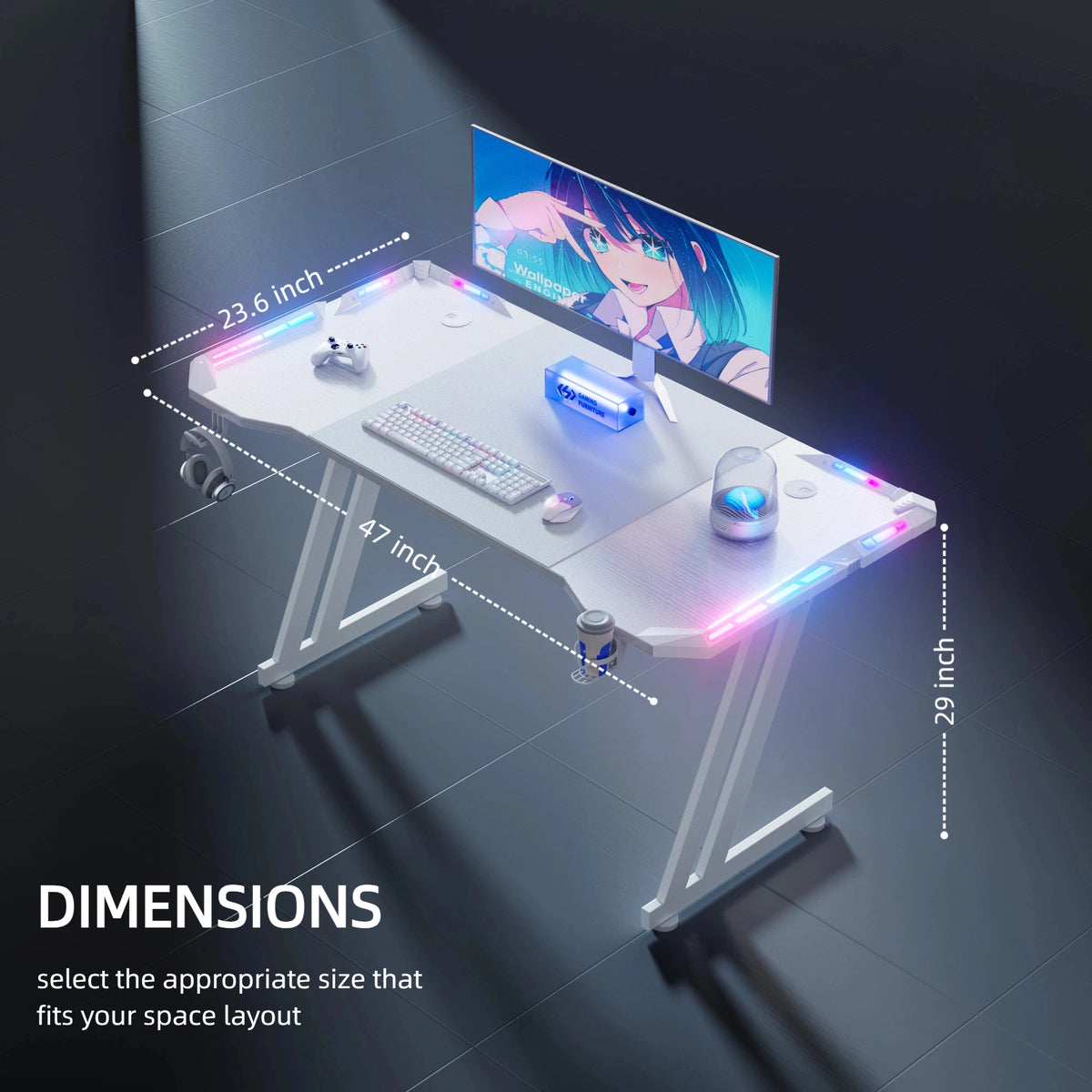 Frodrovia Ergonomic Gaming Desk With Led Lights And Cup Holder