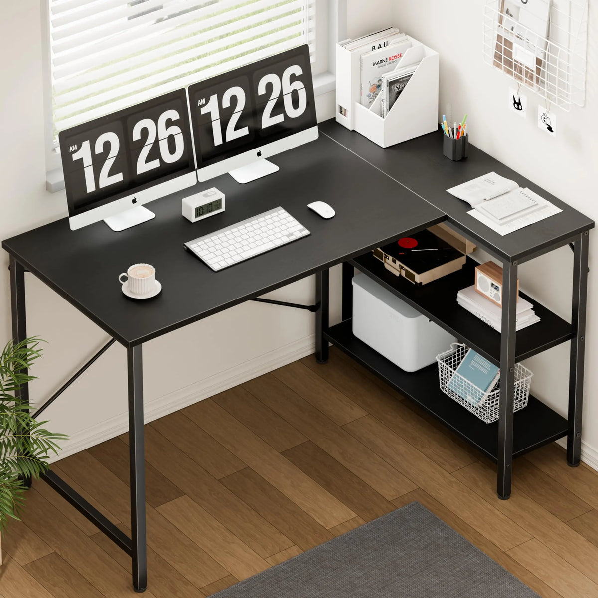 JHK L Shaped Gaming Office Computer Desk With Shelves