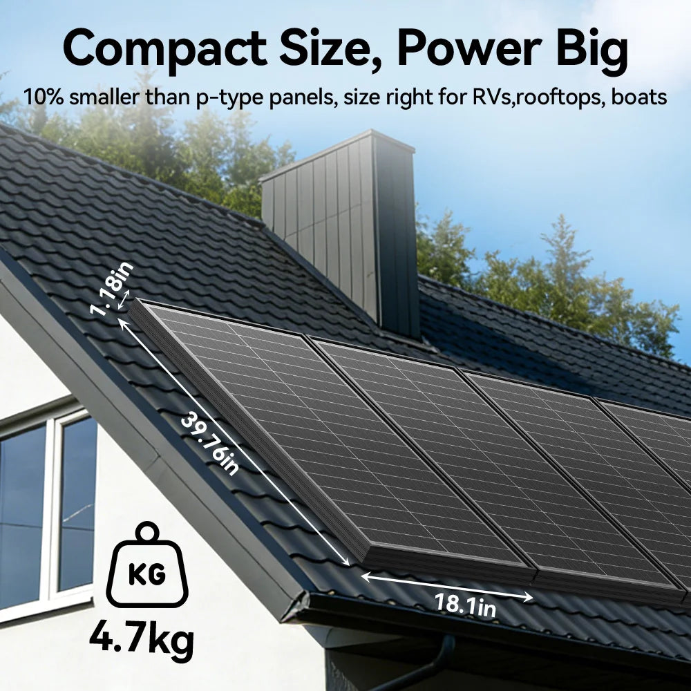 Rvpozwer 12V 400W/200W/100W Bifacial Solar Panel Monocrystalline 25.5% High-Efficiency 18BB Cells PV Power Home Rooftop Camping