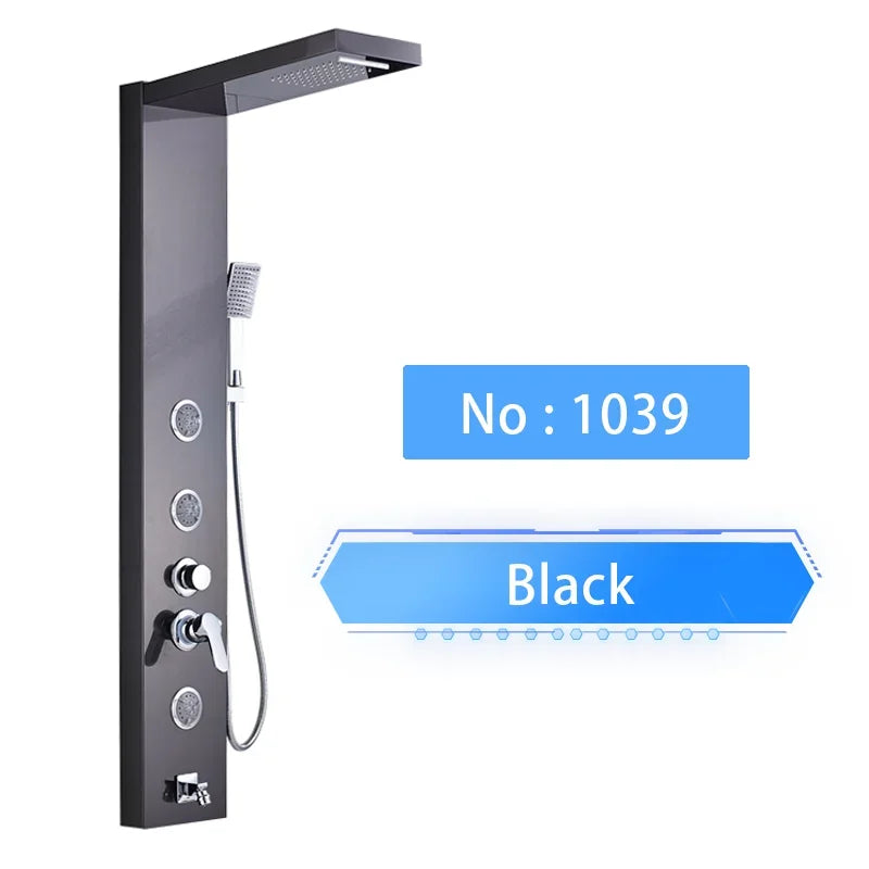 LED Shower Panel Digital Display Shower Faucet System Set Rain Waterfall Bathroom Column Mixer With SPA Massage Jet